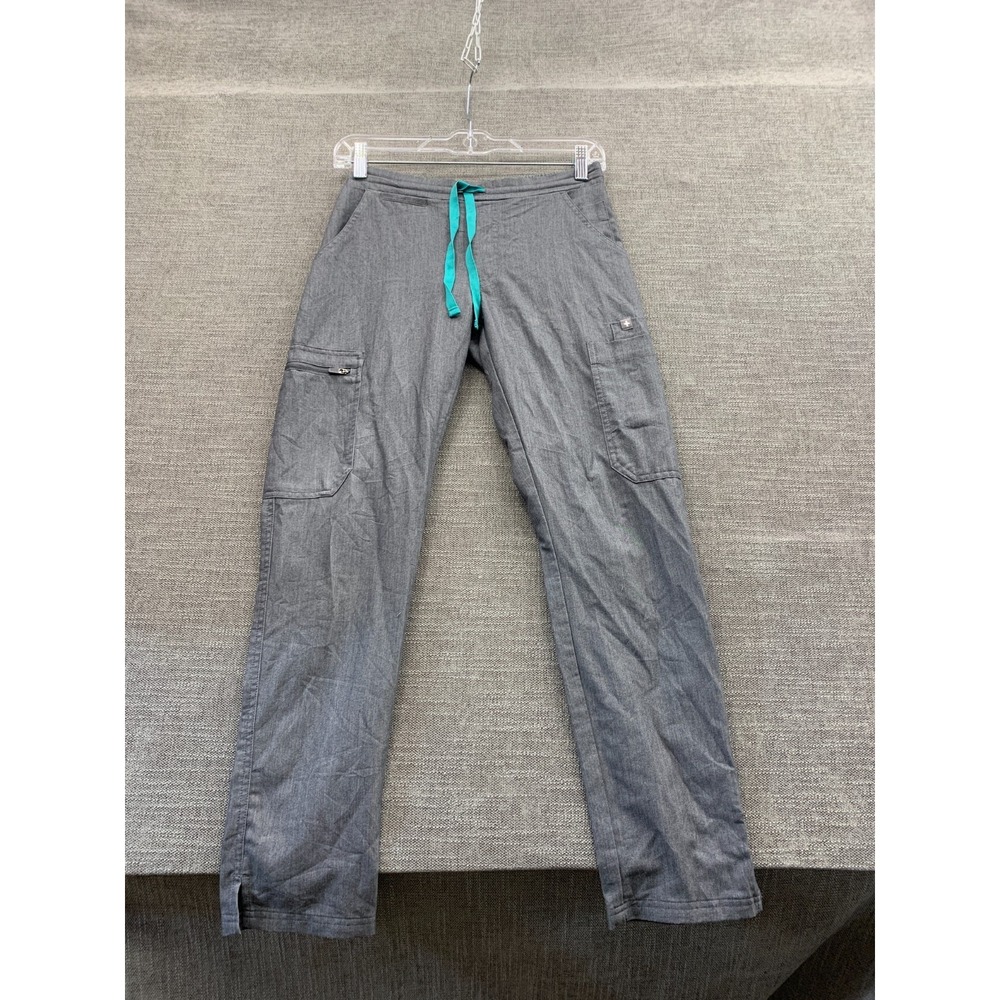 Figs Yola Hospital Scrub Pants Womens 2XS Petite Gray Side Slit Ankles Yoga